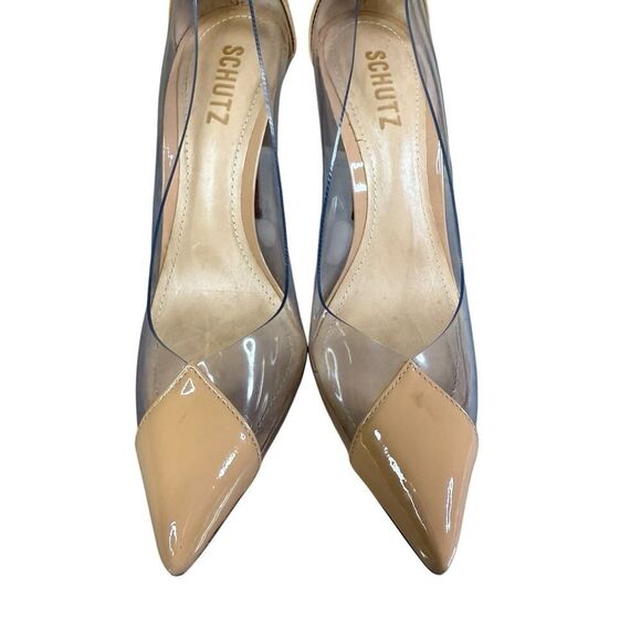 Schutz Cendi Pump Heels Size 6B Transparent PVC & Beige Leather Stiletto - Picture 7 of 12